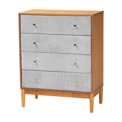 Baxton Studio Taylin Mid-Century Grey Corduroy and Oak Brown Wood 4-Drawer Chest